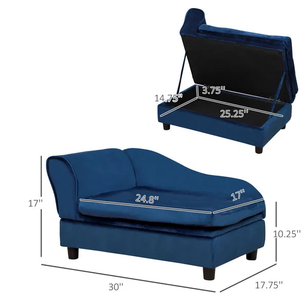 PawHut Pet Sofa Bed with Storage, Cushy Couch for Cats and Small Dogs, Soft Foam Couch, Modern Pet Furniture, Blue - product image 3