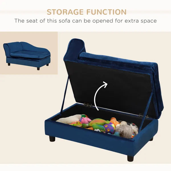 PawHut Pet Sofa Bed with Storage, Cushy Couch for Cats and Small Dogs, Soft Foam Couch, Modern Pet Furniture, Blue - product image 5