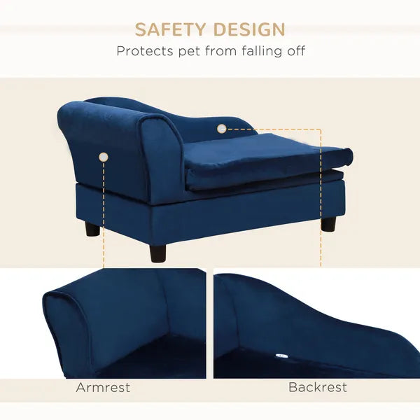 PawHut Pet Sofa Bed with Storage, Cushy Couch for Cats and Small Dogs, Soft Foam Couch, Modern Pet Furniture, Blue - product image 6
