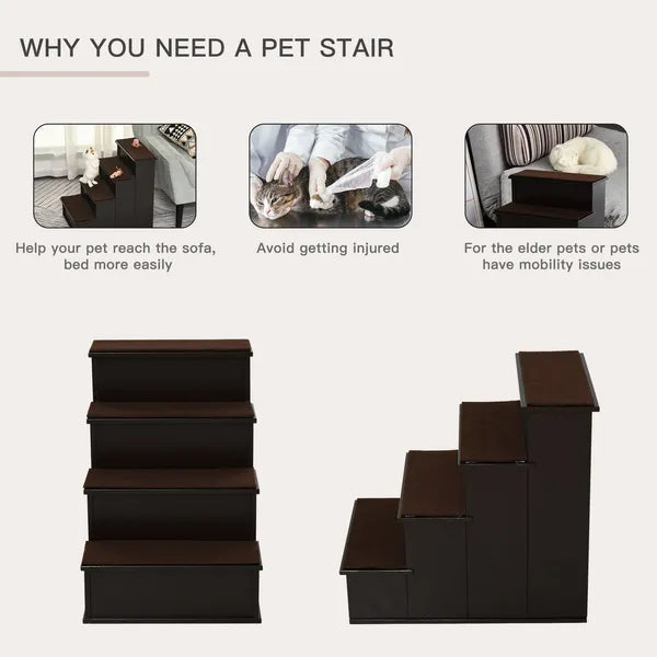 4 Step Pet Stairs with Cushioned Removable Cover for Small Dogs and Cats, Brown - product image 5