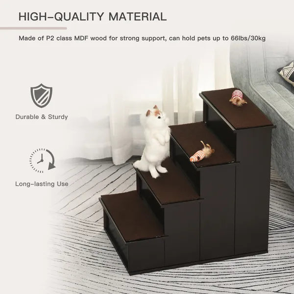 4 Step Pet Stairs with Cushioned Removable Cover for Small Dogs and Cats, Brown - product image 6