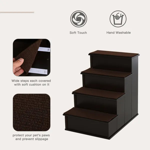 4 Step Pet Stairs with Cushioned Removable Cover for Small Dogs and Cats, Brown - product image 4