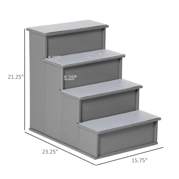 PawHut Pet Stairs Small Dog Steps for Couch Bed with Cushioned Cover Grey - product image 3
