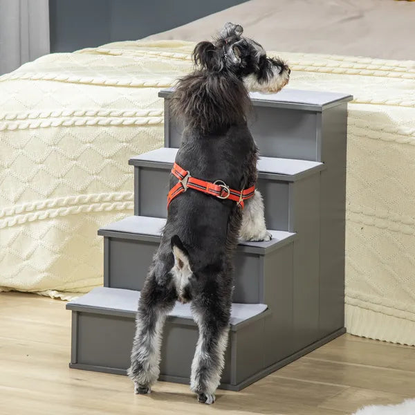 PawHut Pet Stairs Small Dog Steps for Couch Bed with Cushioned Cover Grey - product image 2