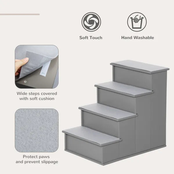 PawHut Pet Stairs Small Dog Steps for Couch Bed with Cushioned Cover Grey - product image 4