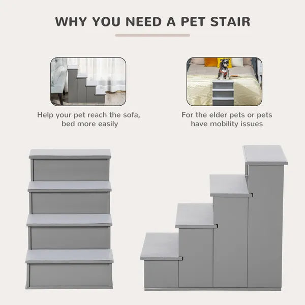 PawHut Pet Stairs Small Dog Steps for Couch Bed with Cushioned Cover Grey - product image 5
