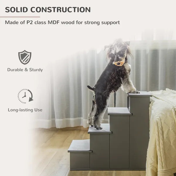 PawHut Pet Stairs Small Dog Steps for Couch Bed with Cushioned Cover Grey - product image 6
