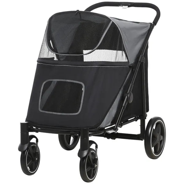 PawHut Pet Stroller Dog Cat Carriage One Click Fold with Universal Front Wheels Shock Absorber Brakes Storage Bags Mesh Window - product image 11