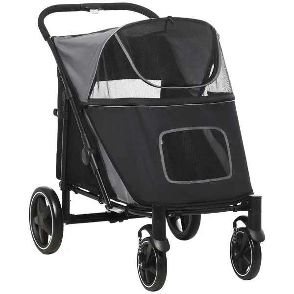 PawHut Pet Stroller Dog Cat Carriage One Click Fold with Universal Front Wheels Shock Absorber Brakes Storage Bags Mesh Window - product image 12