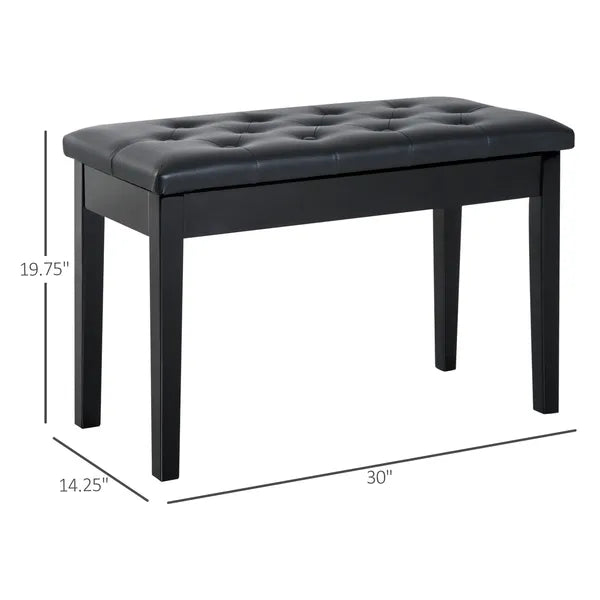 HOMCOM Piano Bench Traditional 2-Person Birchwood with Faux Leather Padding Black - product image 3