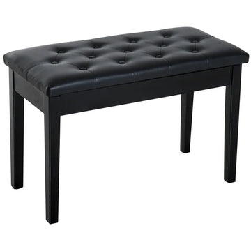 HOMCOM Piano Bench Traditional 2-Person Birchwood with Faux Leather Padding Black - product image 1