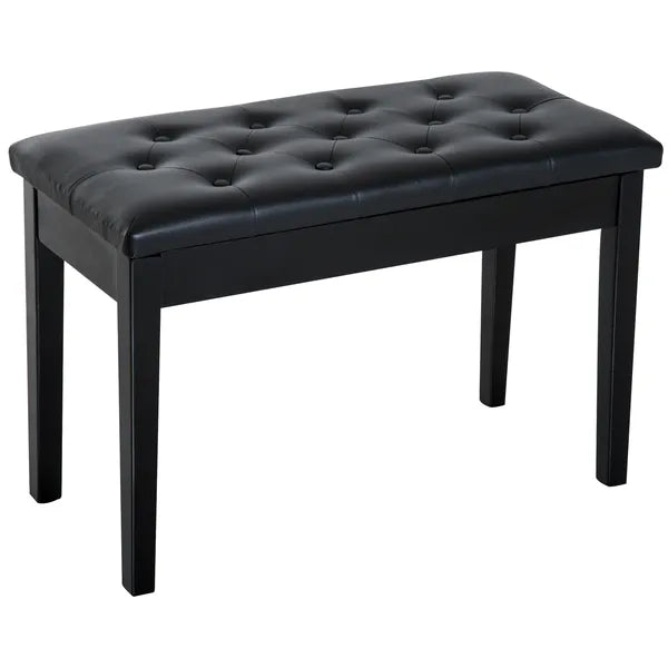 HOMCOM Piano Bench Traditional 2-Person Birchwood with Faux Leather Padding Black - product image 1