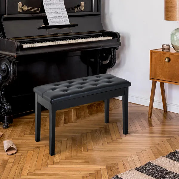 HOMCOM Piano Bench Traditional 2-Person Birchwood with Faux Leather Padding Black - product image 4