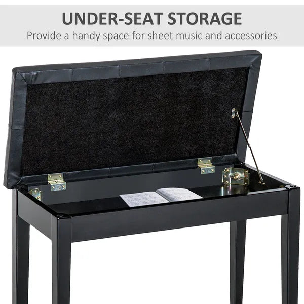 HOMCOM Piano Bench Traditional 2-Person Birchwood with Faux Leather Padding Black - product image 6