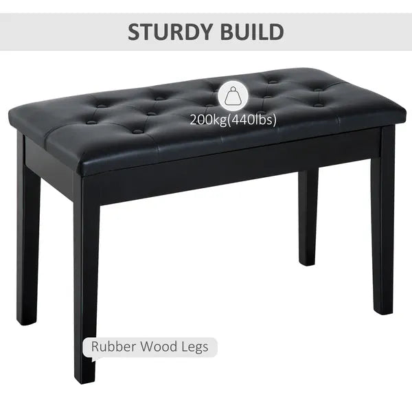HOMCOM Piano Bench Traditional 2-Person Birchwood with Faux Leather Padding Black - product image 7