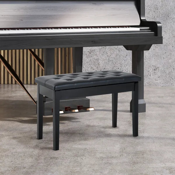 HOMCOM Piano Bench Traditional 2-Person Birchwood with Faux Leather Padding Black - product image 2
