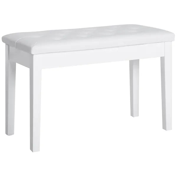 Piano Bench with Storage Wooden Duet Seat White Faux Leather Cushion Button Tufted - product image 11
