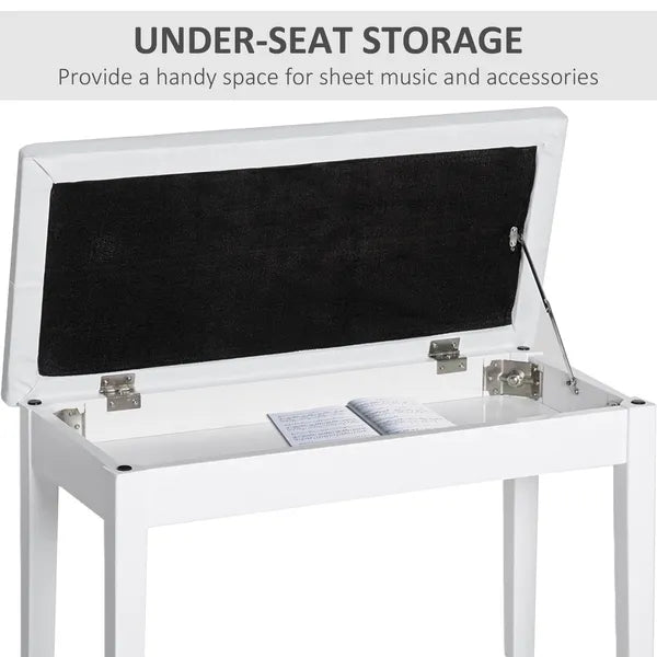 Piano Bench with Storage Wooden Duet Seat White Faux Leather Cushion Button Tufted - product image 6