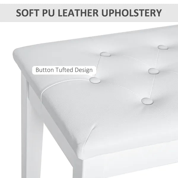 Piano Bench with Storage Wooden Duet Seat White Faux Leather Cushion Button Tufted - product image 5