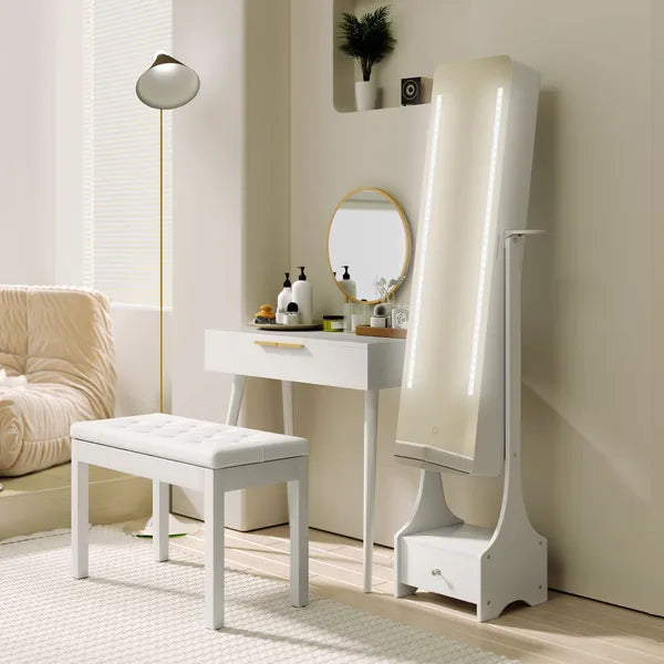 Piano Bench with Storage Wooden Duet Seat White Faux Leather Cushion Button Tufted - product image 9