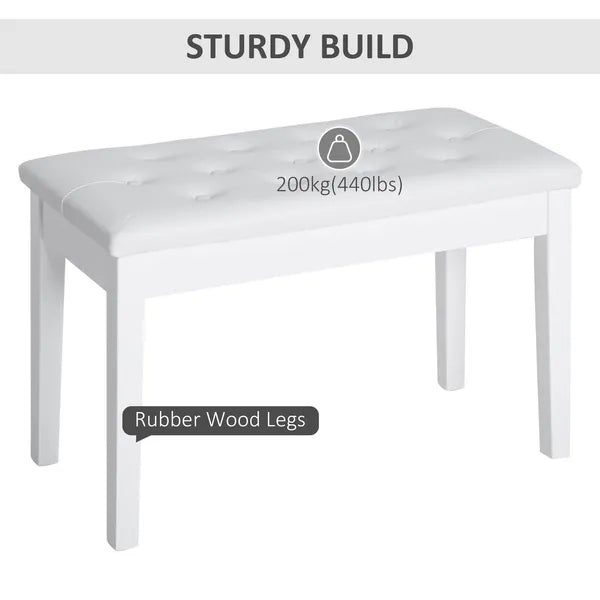 Piano Bench with Storage Wooden Duet Seat White Faux Leather Cushion Button Tufted - product image 7