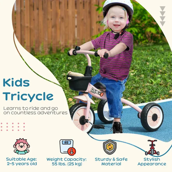 Qaba Pink Kids Tricycle for Toddlers Age 2-5 with Adjustable Seat Basket Bell Handlebar Grips Toddler Bike - product image 4
