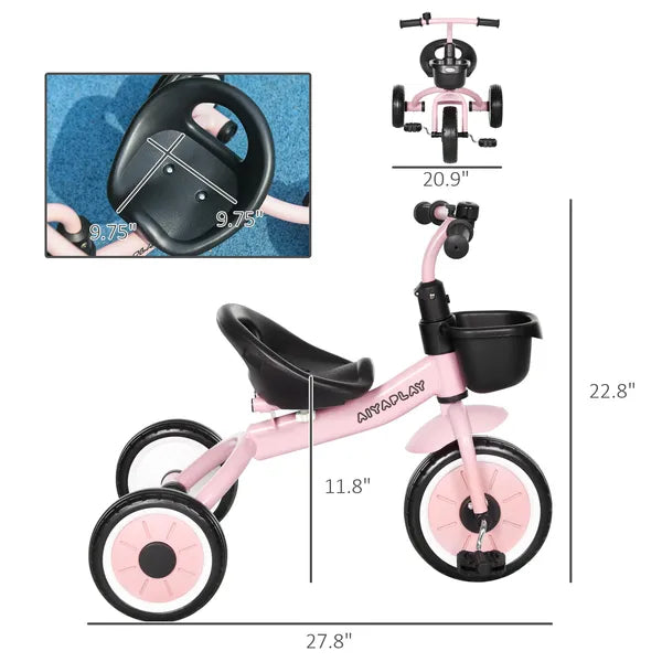 Qaba Pink Kids Tricycle for Toddlers Age 2-5 with Adjustable Seat Basket Bell Handlebar Grips Toddler Bike - product image 3