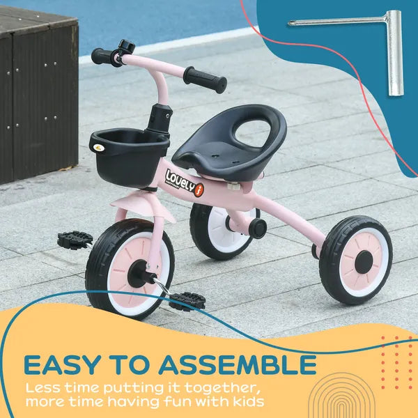 Qaba Pink Kids Tricycle for Toddlers Age 2-5 with Adjustable Seat Basket Bell Handlebar Grips Toddler Bike - product image 7
