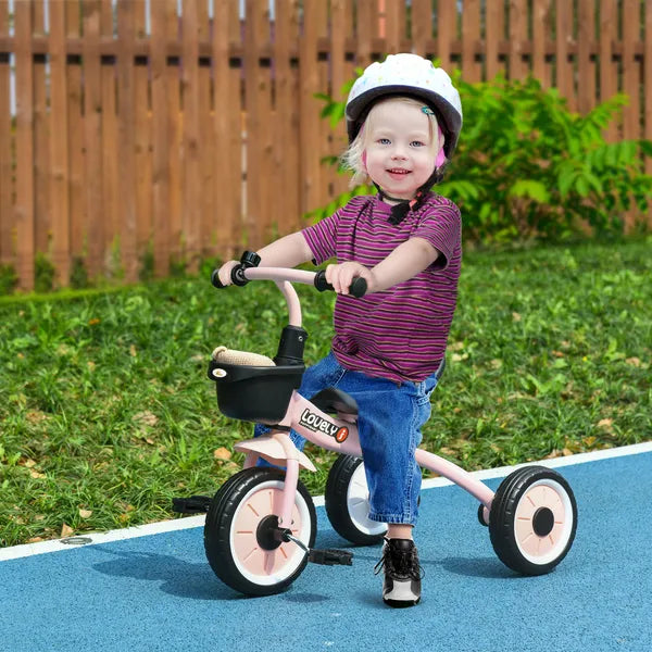 Qaba Pink Kids Tricycle for Toddlers Age 2-5 with Adjustable Seat Basket Bell Handlebar Grips Toddler Bike - product image 2