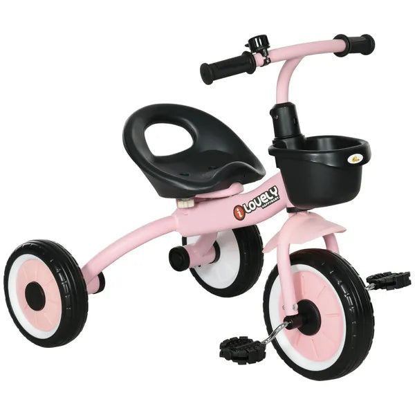Qaba Pink Kids Tricycle for Toddlers Age 2-5 with Adjustable Seat Basket Bell Handlebar Grips Toddler Bike - product image 1