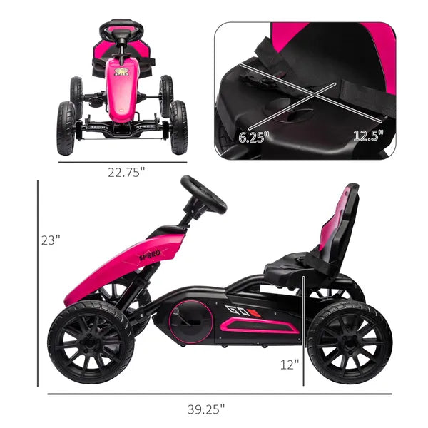 Aosom Pink Pedal Go Kart for Kids Swing Axle Shock-Absorbing Wheels Outdoor Fun - product image 3