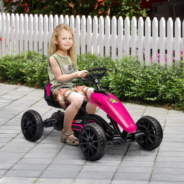 Aosom Pink Pedal Go Kart for Kids Swing Axle Shock-Absorbing Wheels Outdoor Fun - product image 2
