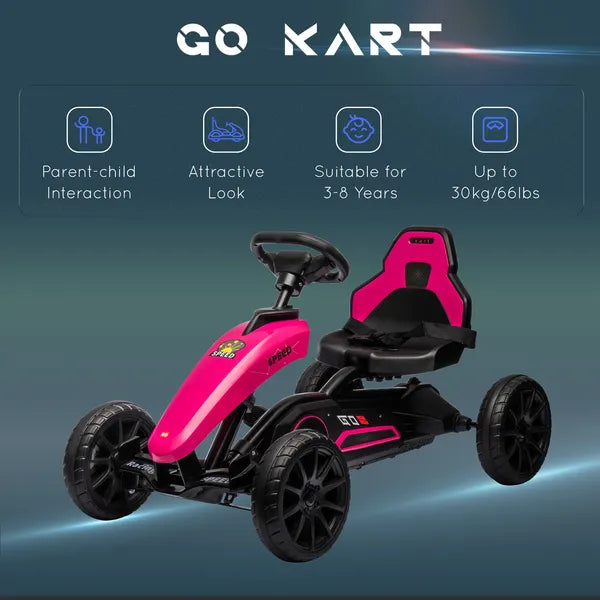 Aosom Pink Pedal Go Kart for Kids Swing Axle Shock-Absorbing Wheels Outdoor Fun - product image 8