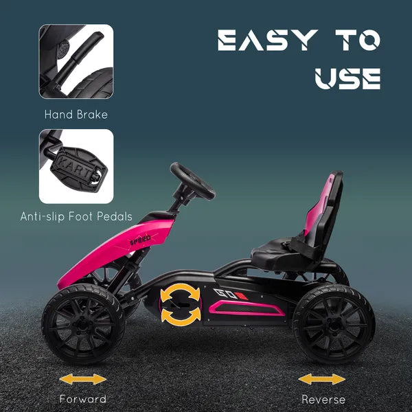Aosom Pink Pedal Go Kart for Kids Swing Axle Shock-Absorbing Wheels Outdoor Fun - product image 5