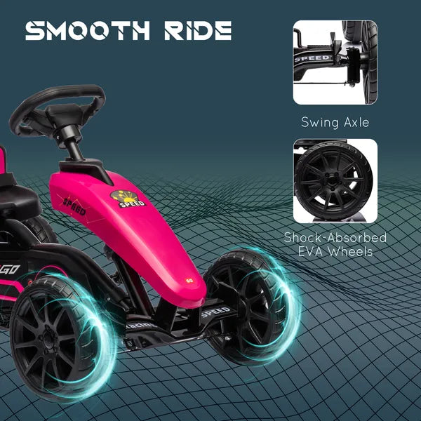 Aosom Pink Pedal Go Kart for Kids Swing Axle Shock-Absorbing Wheels Outdoor Fun - product image 6