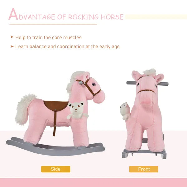 Plush Rocking Horse with Bear Toy and Animal Sounds Pink for Ages 3+ - product image 5