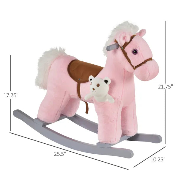 Plush Rocking Horse with Bear Toy and Animal Sounds Pink for Ages 3+ - product image 3