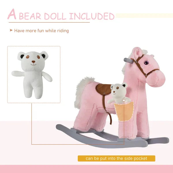 Plush Rocking Horse with Bear Toy and Animal Sounds Pink for Ages 3+ - product image 8