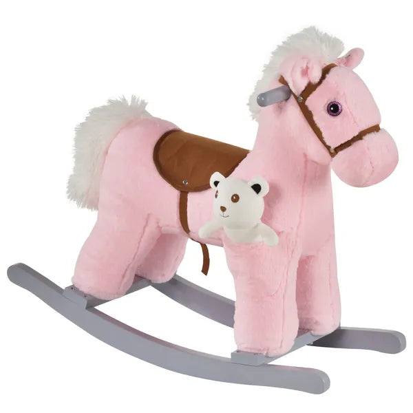 Plush Rocking Horse with Bear Toy and Animal Sounds Pink for Ages 3+ - product image 1