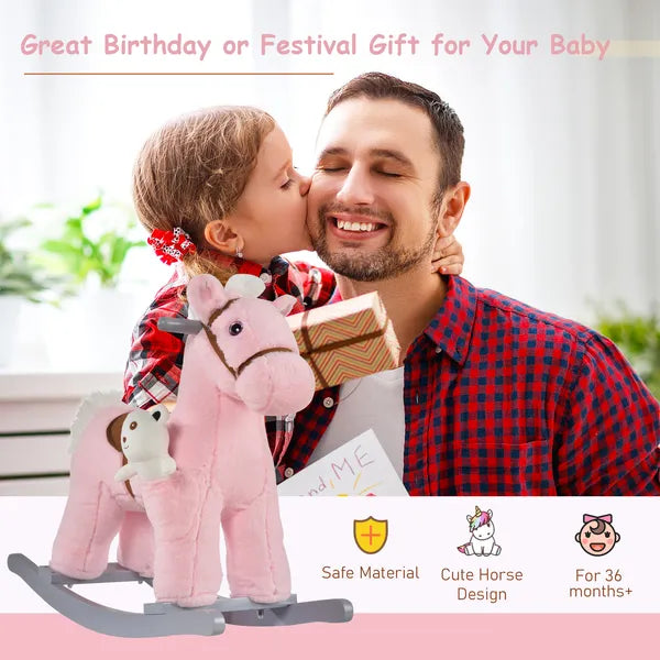 Plush Rocking Horse with Bear Toy and Animal Sounds Pink for Ages 3+ - product image 7