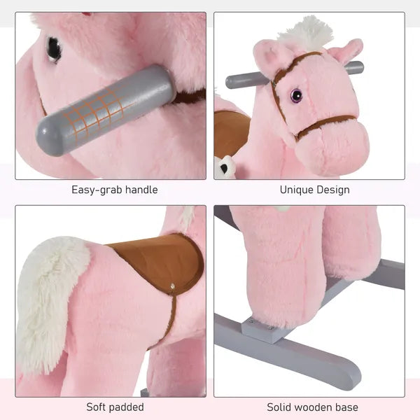 Plush Rocking Horse with Bear Toy and Animal Sounds Pink for Ages 3+ - product image 6