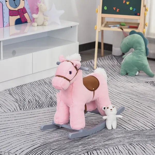 Plush Rocking Horse with Bear Toy and Animal Sounds Pink for Ages 3+ - product image 10