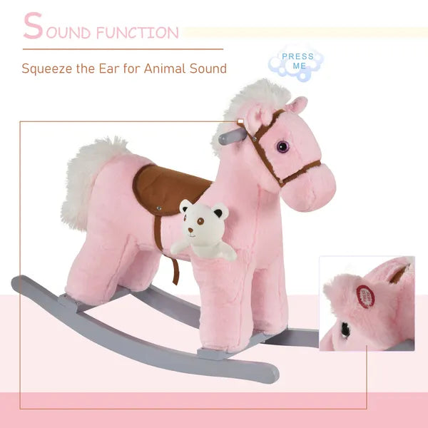 Plush Rocking Horse with Bear Toy and Animal Sounds Pink for Ages 3+ - product image 4