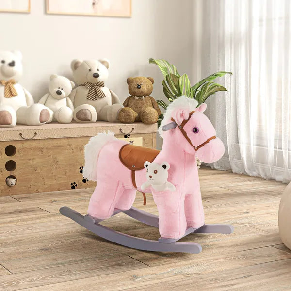 Plush Rocking Horse with Bear Toy and Animal Sounds Pink for Ages 3+ - product image 2