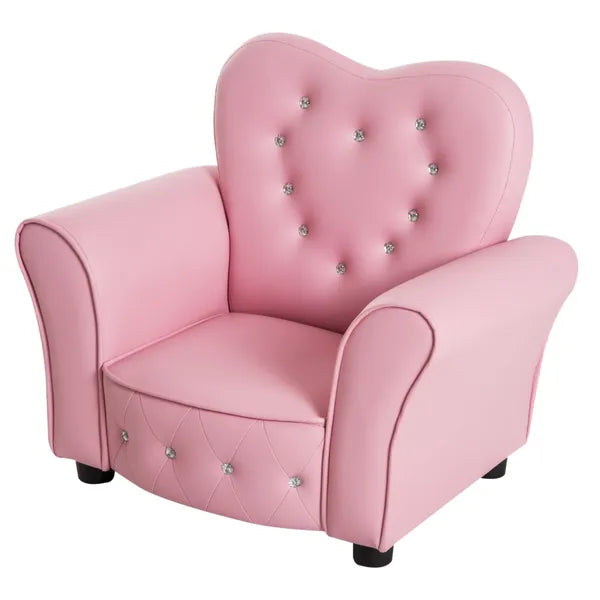 Pink Princess Toddler Sofa Chair with Tufted Upholstery and Diamond Decor - product image 11
