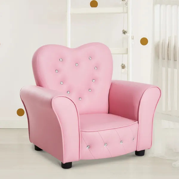 Pink Princess Toddler Sofa Chair with Tufted Upholstery and Diamond Decor - product image 9