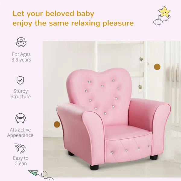 Pink Princess Toddler Sofa Chair with Tufted Upholstery and Diamond Decor - product image 7