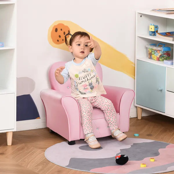 Pink Princess Toddler Sofa Chair with Tufted Upholstery and Diamond Decor - product image 2