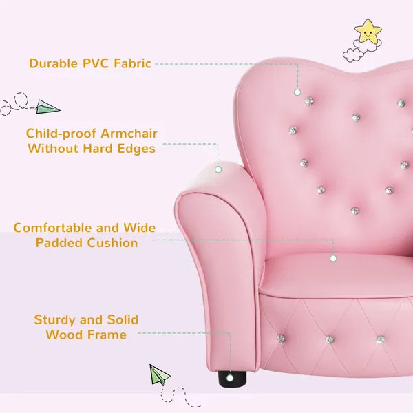 Pink Princess Toddler Sofa Chair with Tufted Upholstery and Diamond Decor - product image 4