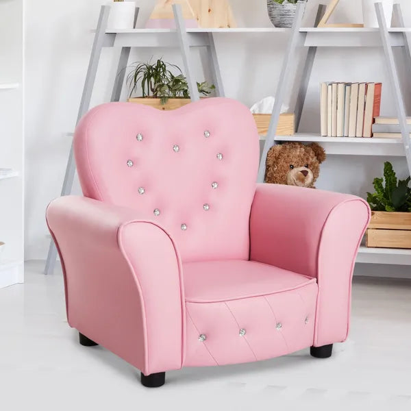 Pink Princess Toddler Sofa Chair with Tufted Upholstery and Diamond Decor - product image 8
